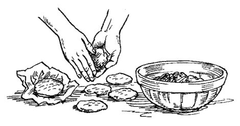 black and white illustration of hands forming venison patties. There is a patty half-wrapped in&hellip;
